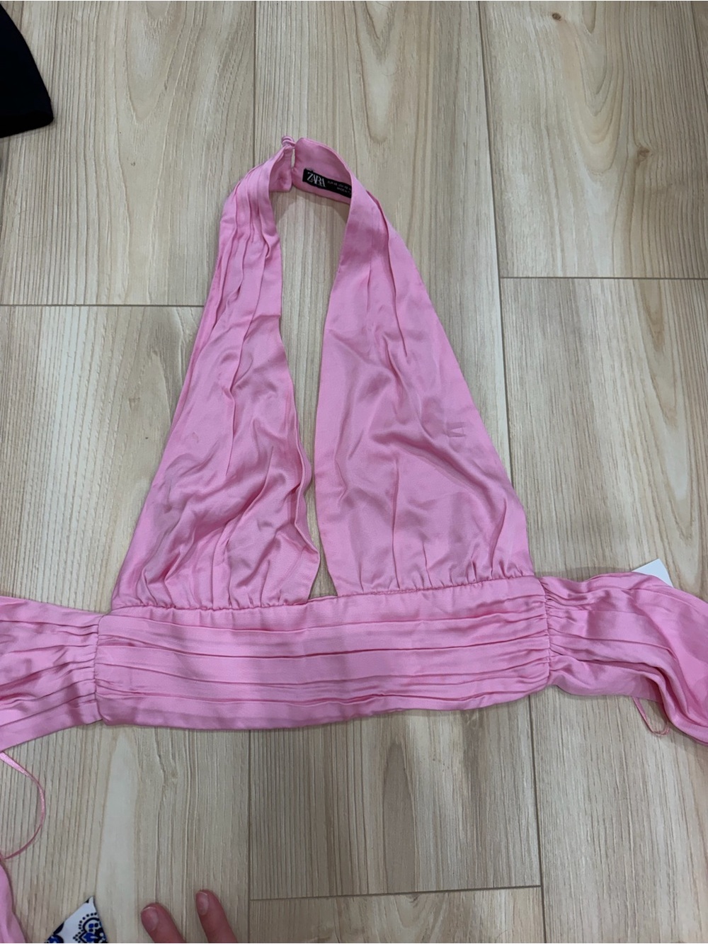 Zara Pink Satin Halter Bandeau Top